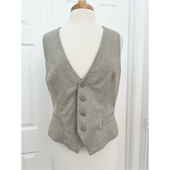 Ralph Lauren Jackets & Blazers - Ralph Lauren Collection Rhinestone Button Gray Merino Wool Tailored Vest Medium